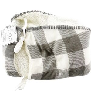 THRO by Marlo Lorenz Christmas Tree Skirt Grey White Buffalo Plaid Sherpa 40 in